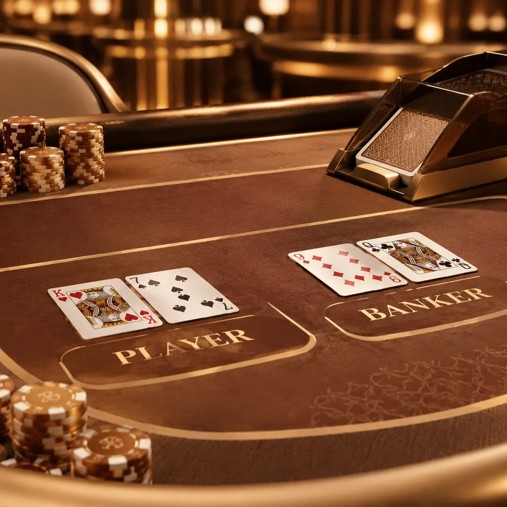 Kartu dan sepatu kartu pada meja baccarat